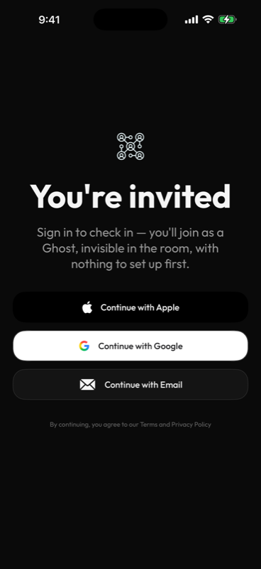 Gatherings sign-in screen
