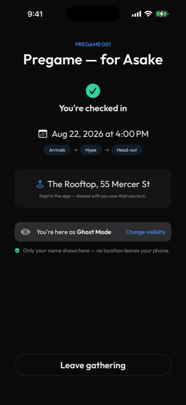 Checked in to a gathering