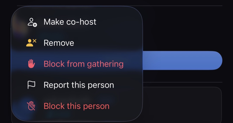 The long-press action menu on a guest row